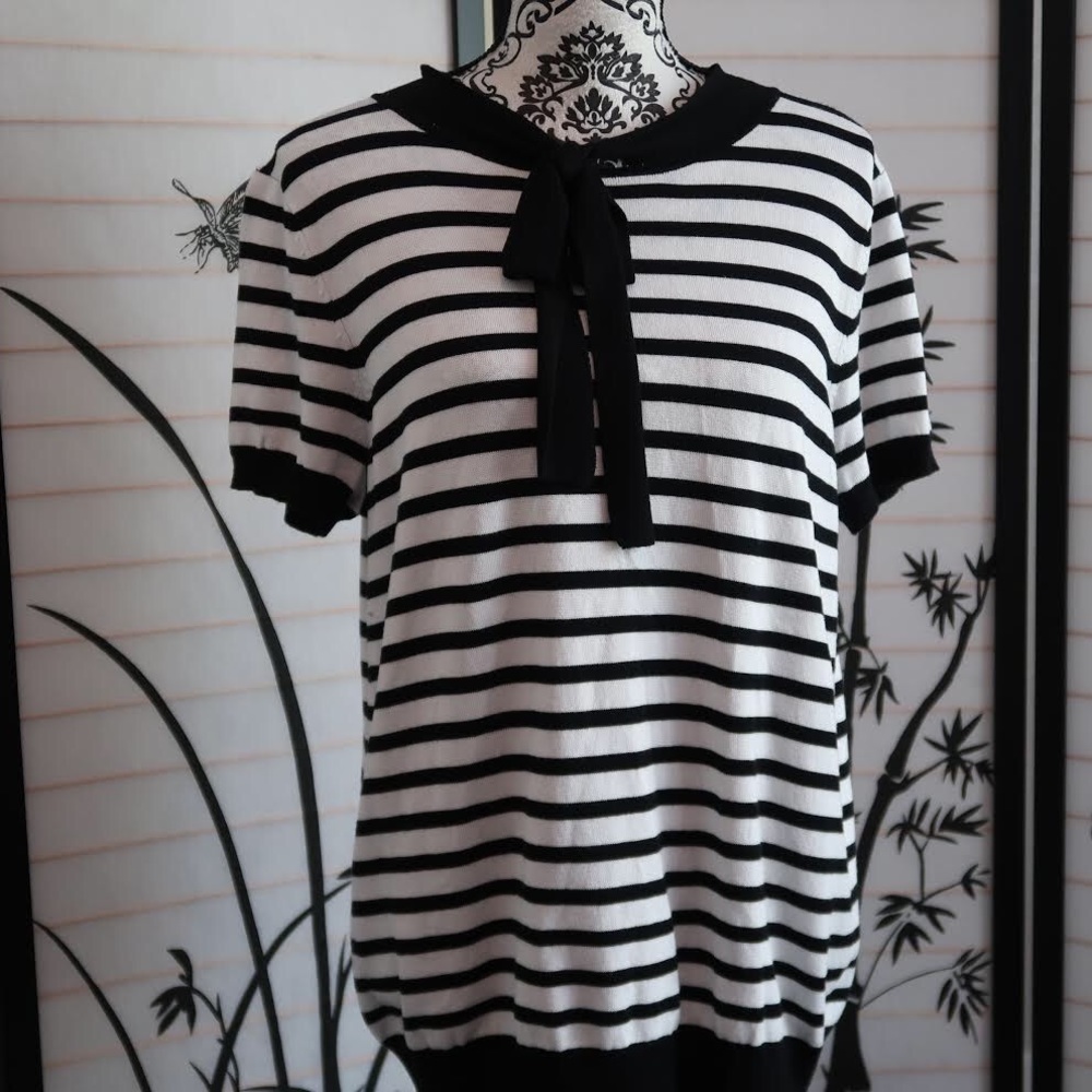 New York & Company Bow Neck Striped Shirt